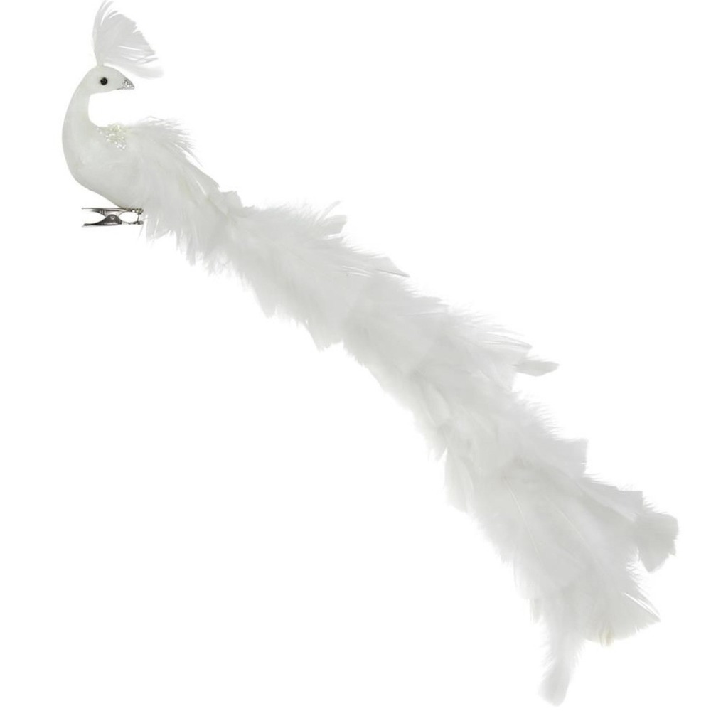 Stunning Large 19" White Feathered Bird Clip NWT Christmas Ornament Phoenix